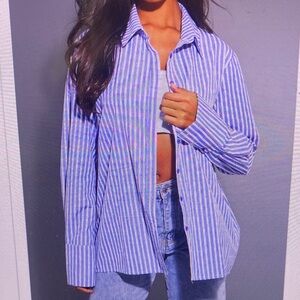 Blue Oversized Striped Women's Shirt